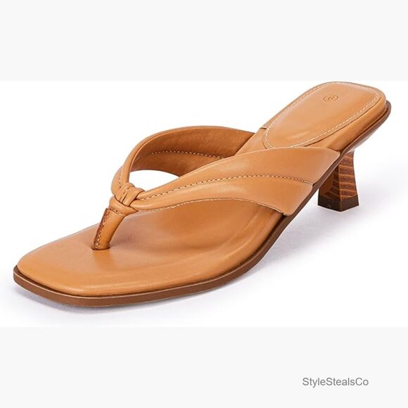 Shoes - Kitten Heel Thong Sandals Slip On Square Open Toe Mules